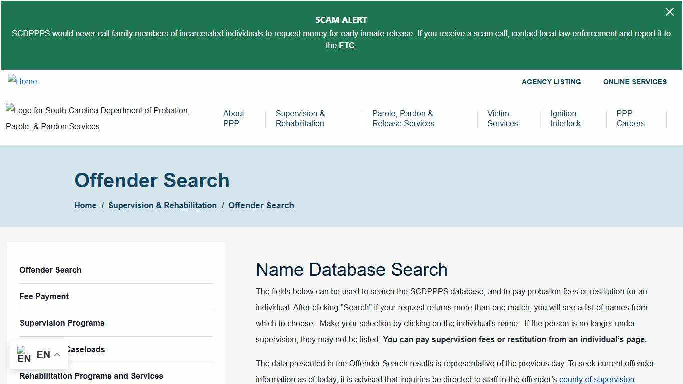 Offender Search | South Carolina Department of Probation, Parole and Pardon Services