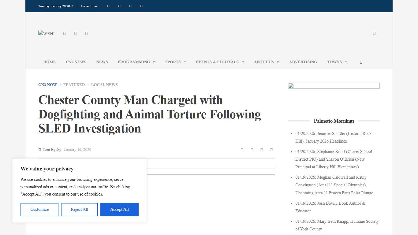 Chester County Man Charged with Dogfighting and Animal Torture Following SLED Investigation – WRHI